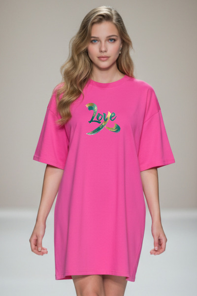 Pink Sky Γυναικείο μπλουζάκι με κοντό μανίκι και λαιμόκοψη, μεγάλο μέγεθος, ν...