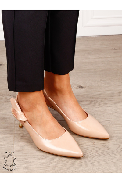 ANGEL BLUE Pantofi damă Slingback din piele naturala lăcuită, vârf ascuțit, t...
