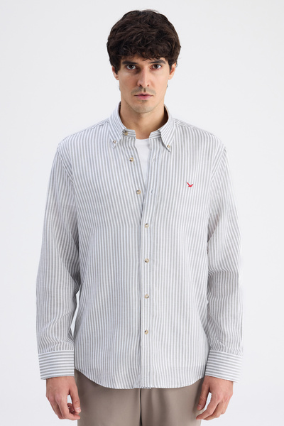 D'S Damat Πουκάμισο Ds Damat Comfort Khaki ριγέ