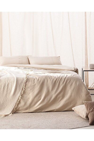 Madame Coco Adrien Einzelbett Gestreiftes Bettbezug-Set - Beige