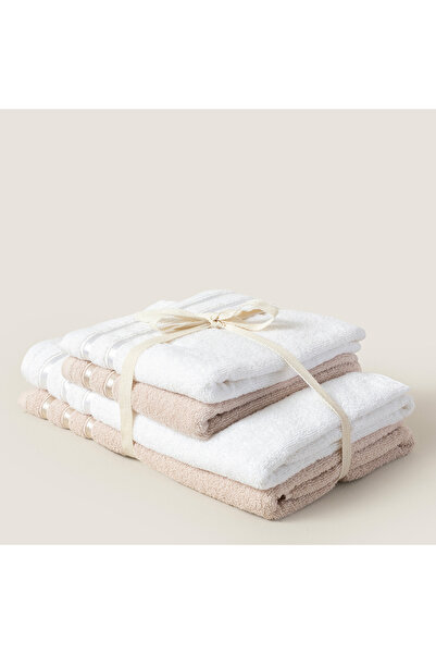 Chakra Κομψό οικογενειακό σετ από 100% βαμβάκι Λευκό/Μπεζ