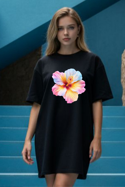 Pink Sky Γυναικείο μπλουζάκι με κοντό μανίκι και λαιμόκοψη, μεγάλο μέγεθος, ν...