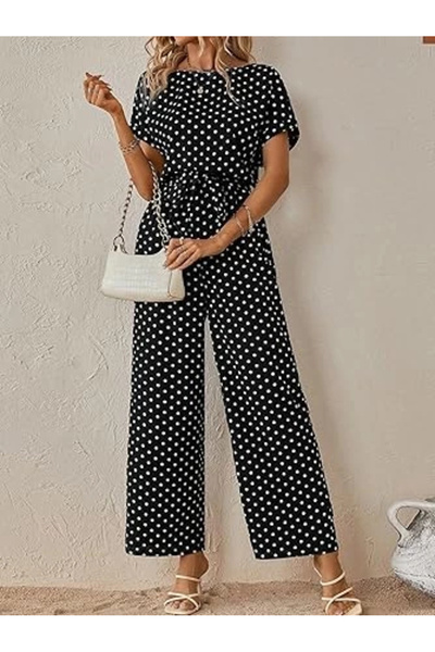 AZRA BUTİK Πουά Ολόσωμη Φόρμα Μαύρη