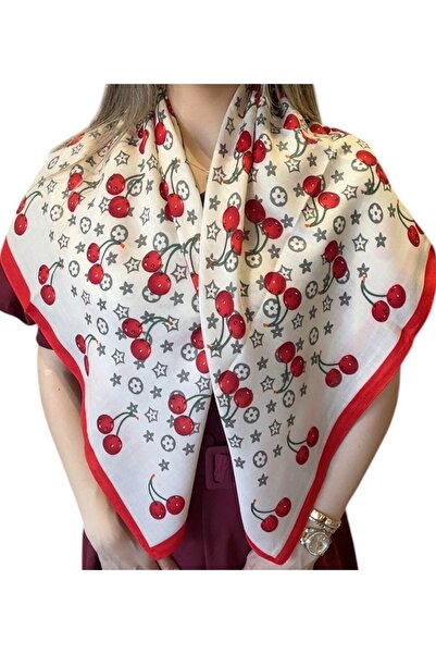 BYYEŞO Φουλάρι με λεπτομέρειες κερασιού (90*90) Μπλε