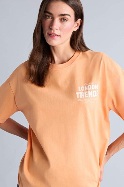 DeFacto Υπερμεγέθη μπλουζάκι με κοντό μανίκι με στάμπα σλόγκαν και τσέπη στο ...