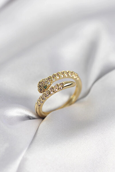 Generic Brand Özssa Snake Model Gold Color Zircon Stone Women's Ring