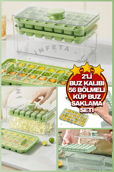 İnfeta قالب ثلج مكعب الشكل من الجيل الجديد، مكون من قطعتين، 28+28=56 قسمًا، م...