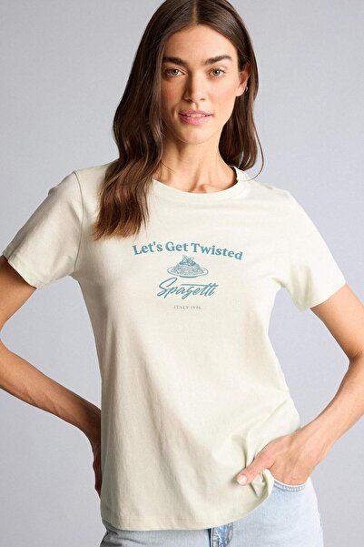 DeFacto Μπλουζάκι με κοντό μανίκι από χτενισμένο βαμβάκι με στάμπα Regular Fi...