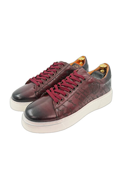 the corleone Hakiki Deri Bordo Erkek El Yapımı Premıum Casual Sneaker Ayakkabı