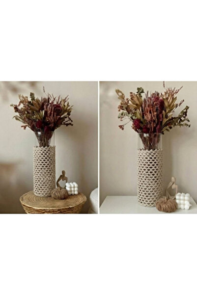 Boho Διακοσμητικό γυάλινο βάζο με χειροποίητο μακραμέ, στυλ boho-chic, διακόσ...