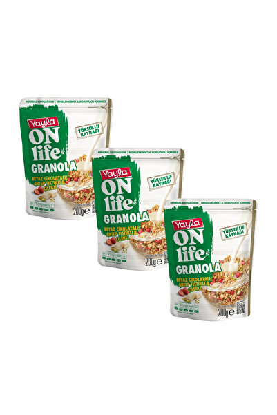 Yayla Onlife Beyaz Çikolatalı Antep Fıstıklı ve Çilekli Granola 200 g x3