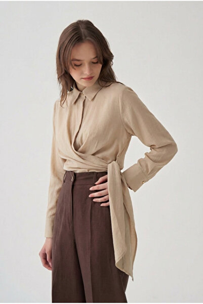 ALLDAY Μπεζ πουκάμισο με λεπτομέρεια κεντήματος στις μανσέτες