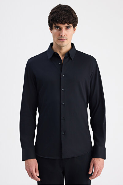 D'S Damat Πλεκτό πουκάμισο Ds Damat Slim Fit σε μαύρο χρώμα