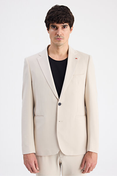 Twn Slim Fit Beige Dobby Fabric Jacket
