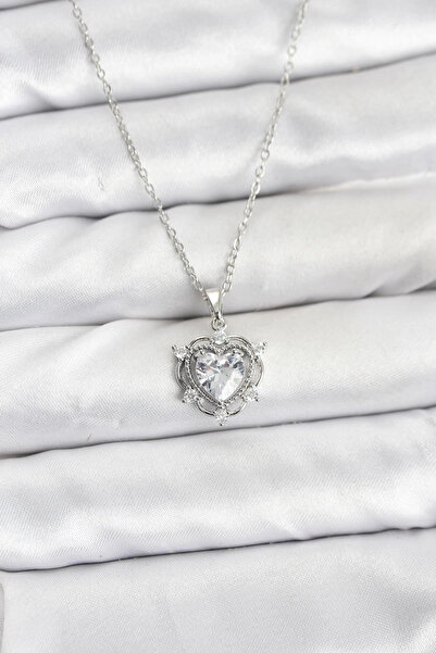 özssa 316L Steel Chain Silver Color Heart Model Zircon Stone Women's Necklace