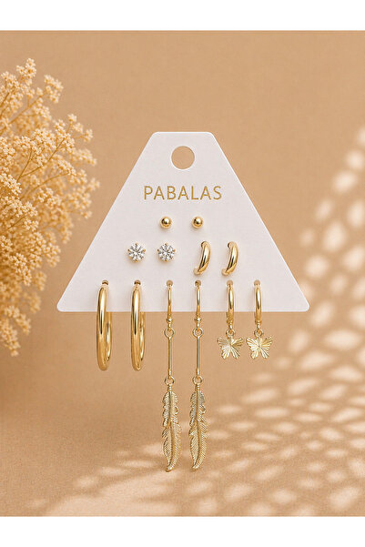 PABALAS Premium Küpe Seti Kadın 12’li Altın Renk Halka Taşlı Minimal Küpe Set...