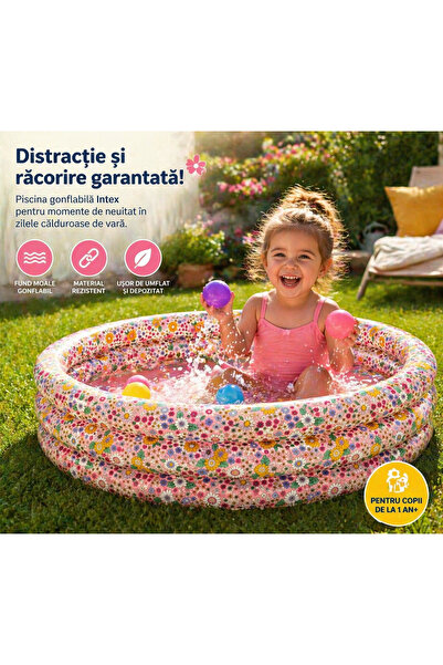 Intex Φουσκωτή Παιδική Πισίνα 86x25 εκ., Μαλακός Πάτος, 56 λίτρα, Φλοράλ Σχέδ...