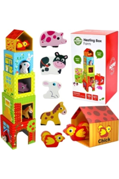 oemco WOOPIE GREEN στοιβαζόμενοι αγροτικοί κύβοι με φιγούρες, 10 τεμάχια