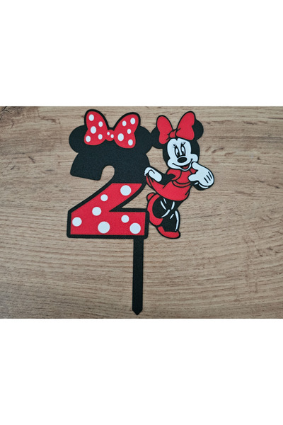 DU&ER Mickey Mouse Puantiyeli Fiyonk Kız Çocuk Doğum Günü Pasta Üstü Dekor 2 yaş