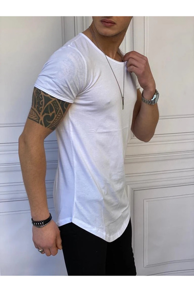 MODEFENDİ Slim Fit Oval Cut Cotton Basic T-Shirt