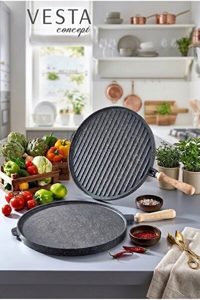 VESTA Concept Double-Sided Grilled Cast Iron Pancake Pan - Non-Stick Surface ...