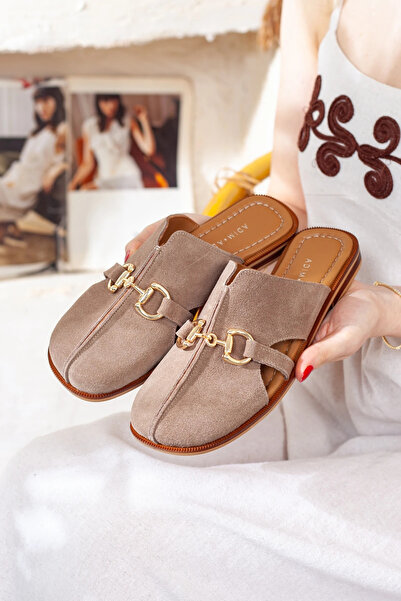 Adım Adım Γυναικείες παντόφλες από γνήσιο δέρμα κλειστές μπροστά