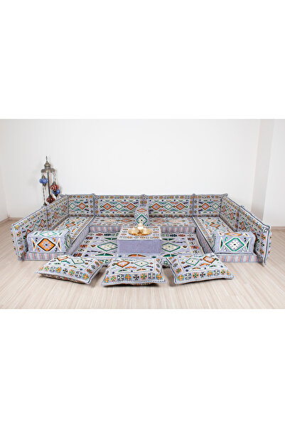 330x190cm Anadolu Motifli Kırmızı Şark Köşesi Takımı Model 2