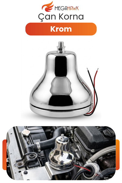 MEGAHAWK 12V Krom Çan Korna Metal Gövde Güçlü Ses Evrensel Oto Korna Dayanıkl...