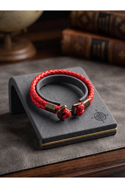 DEERDERİ Hand Braided Genuine Leather Men's Bracelet with Anchor Father's Day...