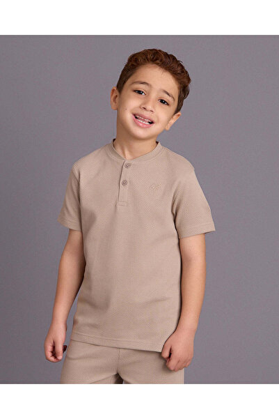REDTAG Boys Beige Plain Polo Shirt