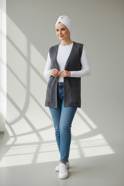 ECE GİYİM Women's Vest with Three Button Pockets on the Front