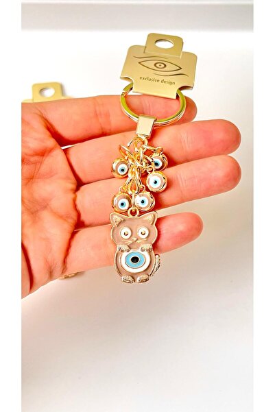 Cassime Μπρελόκ με χρυσό κρεμαστό στολίδι γάτας - Μπεζ