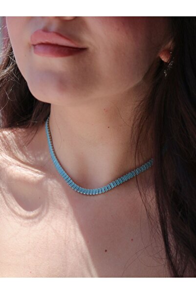 Reorah Collection Mavi Baget Taşlı Choker-Gümüş Kaplama