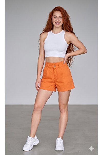 REDZARRAM Μίνι σορτς με ελαστική μέση, ψηλόμεσο, χωρίς λύκρα, με πιέτες.