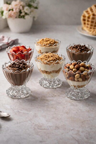 İLİVA 6-Piece Footed Glass Dessert Bowl |   Transparent Magnolia, Ice Cream a...