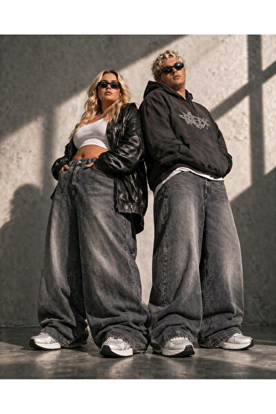 St.Poll Παλαιωμένο, καπνιστό, πλυμένο, unisex, μεγάλου μεγέθους, φαρδύ τζιν π...