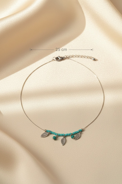 morbella Women's Silver Color Steel Anklet - Non-Tarnishing with Turquoise Be...