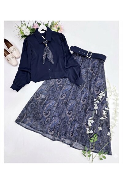 VOLT CLOTHİNG Σετ με πουκάμισο, φουλάρι και λεπτομερή φούστα με ζώνη