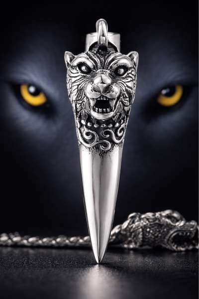 voyageaccessory Stainless Steel Premium Design Wolf Head Detailed Necklace / ...
