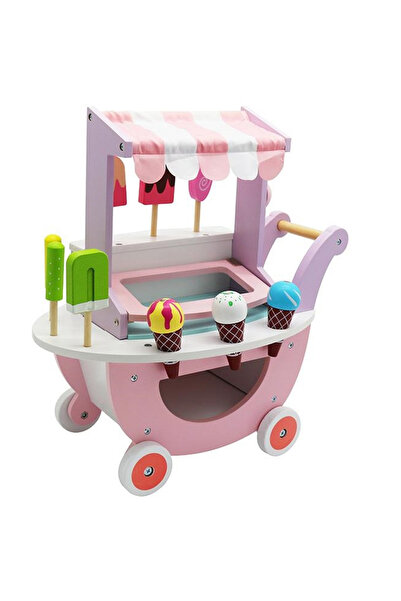 SERSIMO Ξύλινο καρότσι παγωτού με αξεσουάρ και ρόδες, 41x24x44 εκ., πολύχρωμο