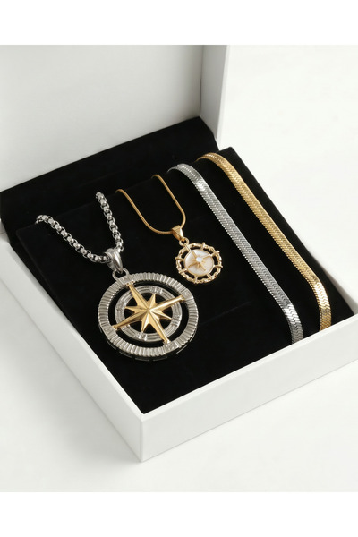 Gleemy accesories Birlikte Aynı Yöne – Gold & Gümüş Pusula Kolye & İtalyan Bi...