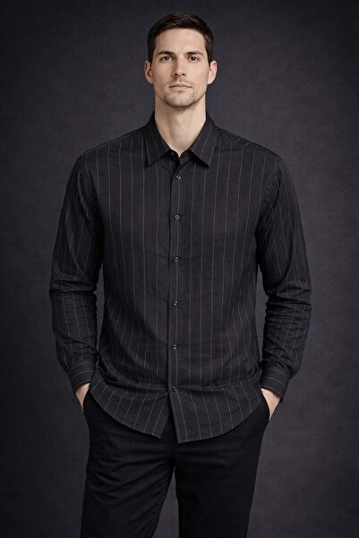 Manche Ανδρικό πουκάμισο 12-9774 μαύρο