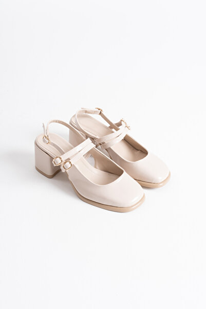 Zerenyus Γυναικεία παπούτσια με χοντρό τακούνι από λουστρίνι σε μπεζ χρώμα απ...