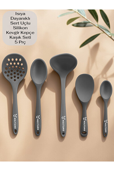 Multiamo Isıya Dayanıklı Silikon Kevgir Kepçe Seti 5Prç2 8cm/22cm/20cm Kaşık ...