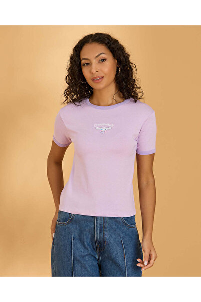 REDTAG Women Lilac Cinnamoroll Rib T Shirt