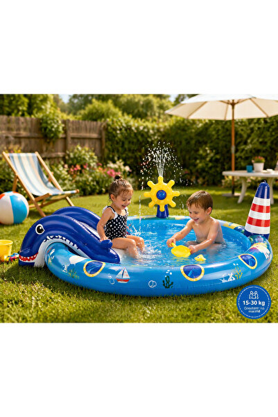 Intex Φουσκωτή Παιδική Πισίνα με Τσουλήθρα και Εκτοξευτήρα Νερού, 203x152x64 ...