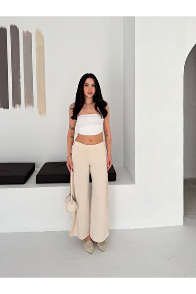 OKSHEN Women's Modal Side-Slit Lace Palazzo Trousers