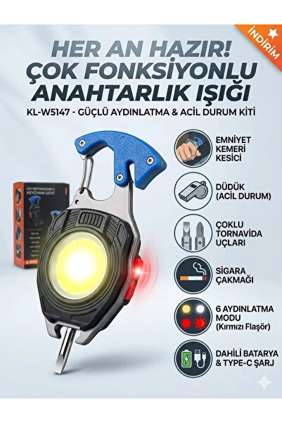Arenist Kamp Feneri Çok Fonksiyonlu Fener Anahtarlık Usb Çakmak Cam Kırıcı Ke...