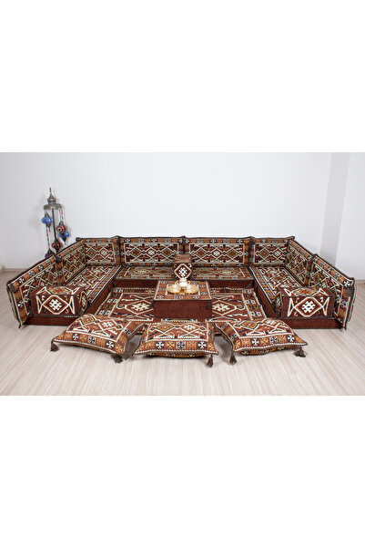 330x190cm Anadolu Motifli Kırmızı Şark Köşesi Takımı Model 2