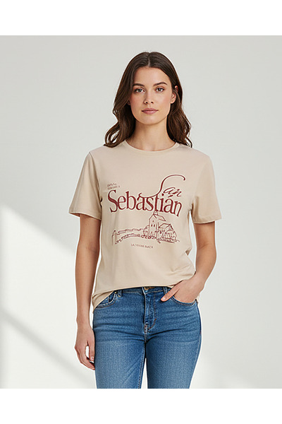 REDTAG Women Beige Graphic Print T Shirt